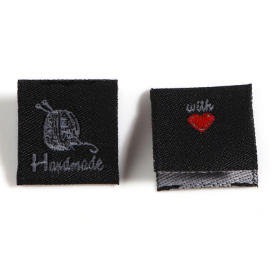 100 PCs Cartoon Hand Made With Love Ραπτομηχανή Μοτίβο ετικέτας Ετικέτες Ορθογώνιο πολυεστερικό υφασμάτινο Ετικέτες Κέντημα Ετικέτα ενδυμάτων