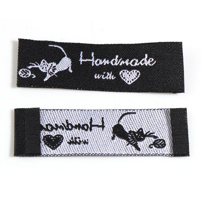100 PCs Cartoon Hand Made With Love Ραπτομηχανή Μοτίβο ετικέτας Ετικέτες Ορθογώνιο πολυεστερικό υφασμάτινο Ετικέτες Κέντημα Ετικέτα ενδυμάτων