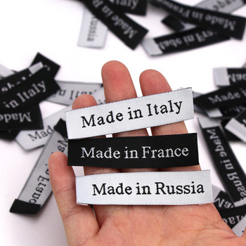 50 τμχ Made In Italy France Russia Υφαντές Ετικέτες Χειροποίητες Ετικέτες Μαύρη Λευκή Βαμβακερή Χειροποίητη Ετικέτα για Καπέλα Ρούχα Τσάντες Διακόσμηση