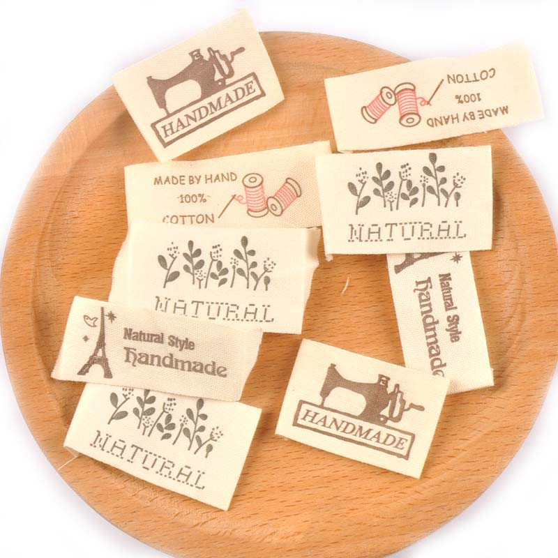 Bézs kézimunka pamut szőtt címkék barkácsvarráshoz Ruha Szövet Táskák Cipők Táskák Kézzel készített Ruha Címkék Ápolás 50db c2182