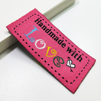100 τμχ Χειροποίητες Ετικέτες Love Heart Υφαντές ετικέτες ρούχων υφασμένες Ετικέτες DIY Flag Labels για Αξεσουάρ ραπτικής ενδυμάτων