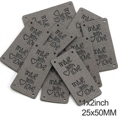 20db Kézzel készített címkék Vegyes színek Bőr címkék ruhákhoz Kalapok Kötött kézzel készített címke szeretettel varrócédulával DIY 25*50MM