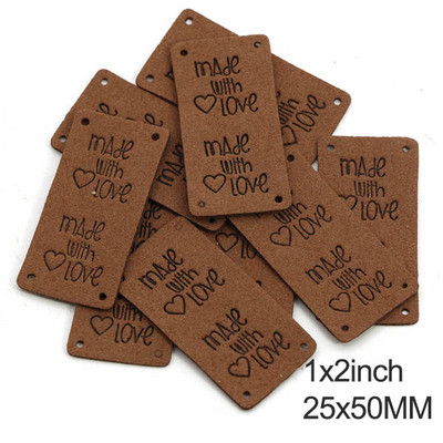 20db Kézzel készített címkék Vegyes színek Bőr címkék ruhákhoz Kalapok Kötött kézzel készített címke szeretettel varrócédulával DIY 25*50MM