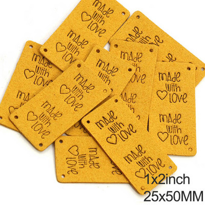 20db Kézzel készített címkék Vegyes színek Bőr címkék ruhákhoz Kalapok Kötött kézzel készített címke szeretettel varrócédulával DIY 25*50MM
