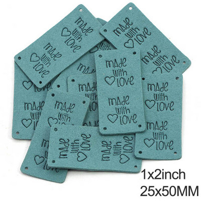 20db Kézzel készített címkék Vegyes színek Bőr címkék ruhákhoz Kalapok Kötött kézzel készített címke szeretettel varrócédulával DIY 25*50MM