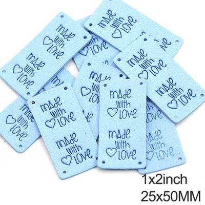 20db Kézzel készített címkék Vegyes színek Bőr címkék ruhákhoz Kalapok Kötött kézzel készített címke szeretettel varrócédulával DIY 25*50MM