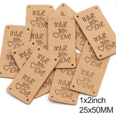 20db Kézzel készített címkék Vegyes színek Bőr címkék ruhákhoz Kalapok Kötött kézzel készített címke szeretettel varrócédulával DIY 25*50MM
