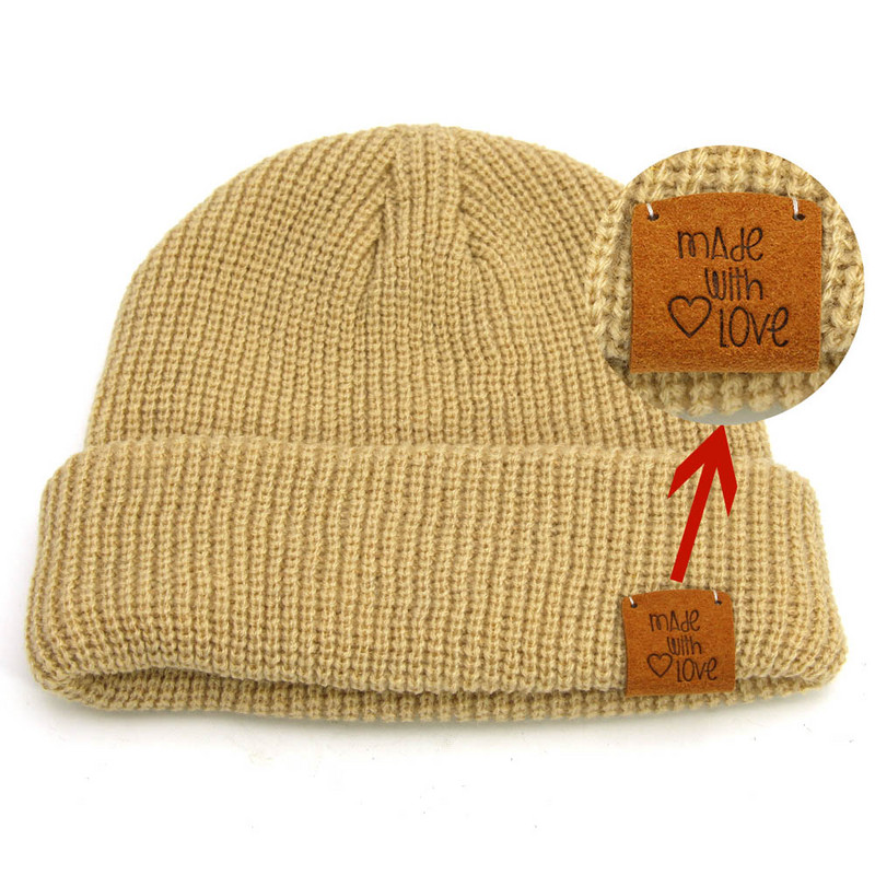 20db Kézzel készített címkék Vegyes színek Bőr címkék ruhákhoz Kalapok Kötött kézzel készített címke szeretettel varrócédulával DIY 25*50MM