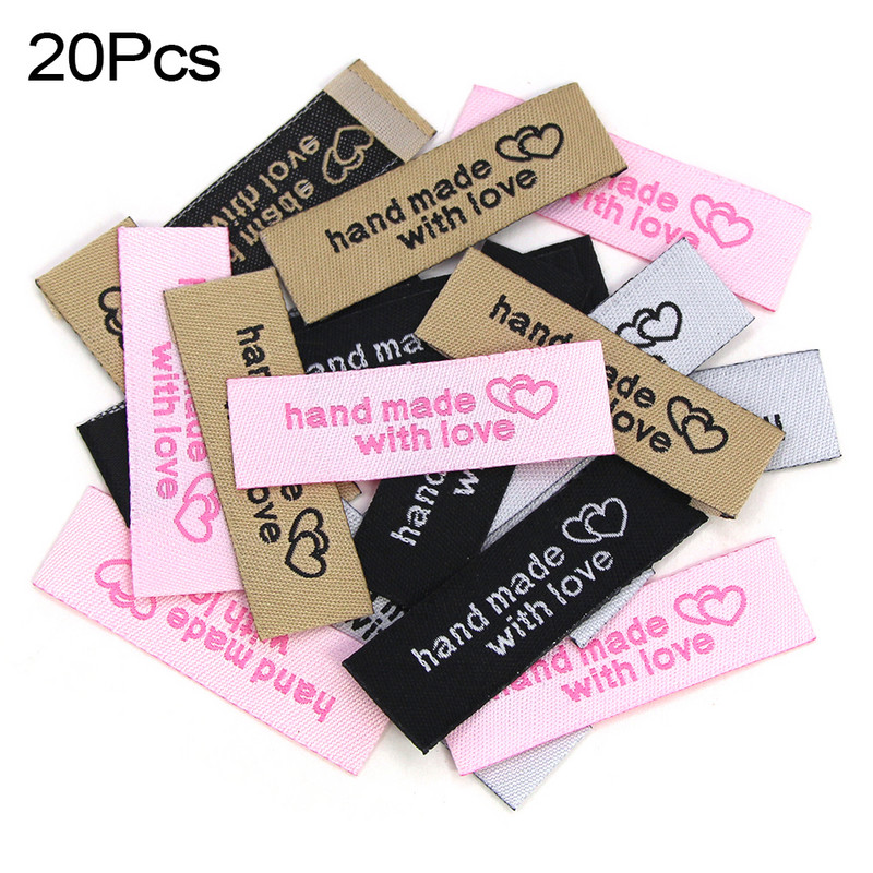 20tk Sildid Sildid Käsitsi valmistatud armastusega Silt Puuvillane Kootud Riided Silt Voldik Käsitsi valmistatud Sildid mütsi/korvi/salli õmblemise tarvikud