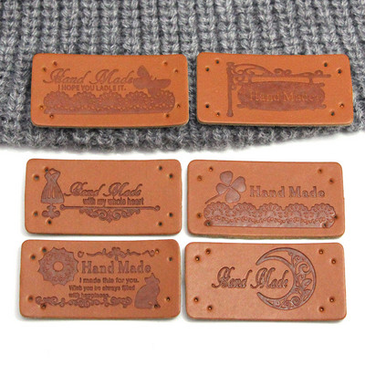 PU Leather Labels For Sewing Accessories Handmade Labels 20*40MM Brown Tags Hand Made For Clothes Hats DIY Handcrafts