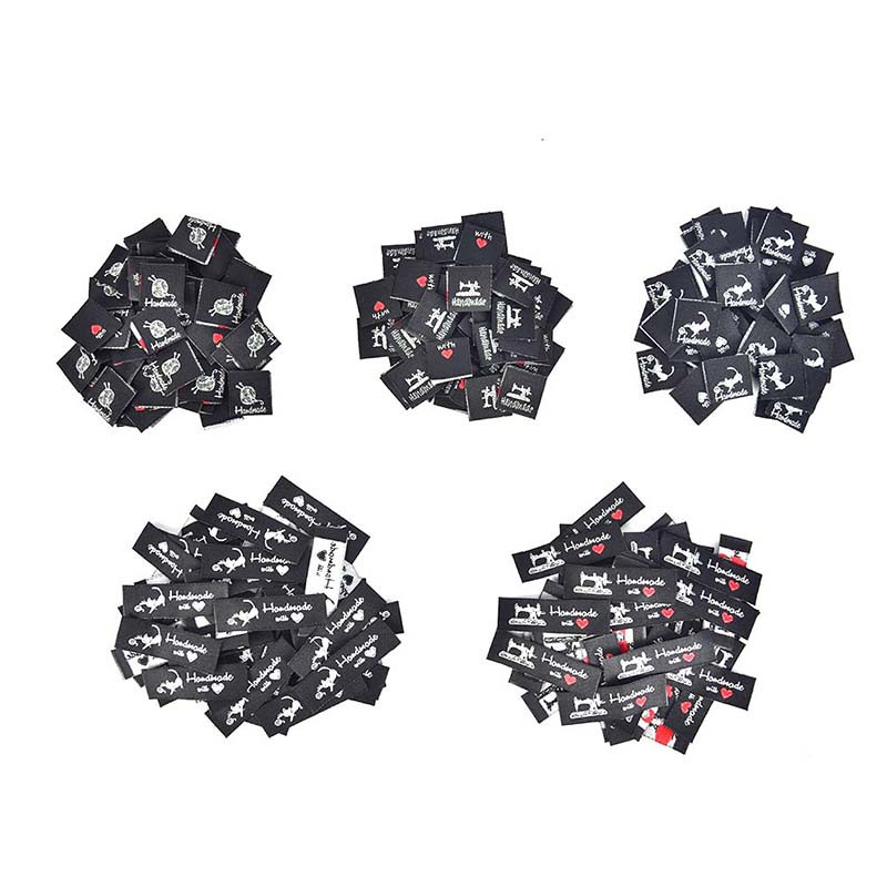 50 komada DIY naljepnica sa zastavicama za dodatke za šivanje odjeće, tkane ručno izrađene s ljubavlju, mačji šivaći stroj, naljepnice za odjeću, reljefne oznake