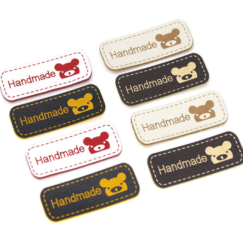 42x17mm medvjed naljepnice ručno izrađene oznake koala ručno izrađene pletene PU oznake za šivanje odjeće naljepnice od umjetne kože DIY kape/šal 50kom