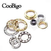 50 komplekts ar Rhinestone Diamonds Grommets Metāla cilpas ādas izstrādājumiem Apģērbi Apavi Vāciņš Tag Jostas soma DIY Aksesuāri Dia.6 ~ 14mm