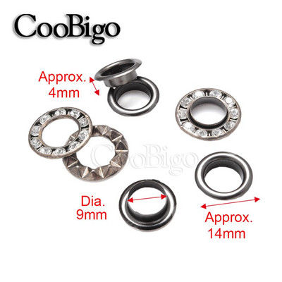 50 komplekts ar Rhinestone Diamonds Grommets Metāla cilpas ādas izstrādājumiem Apģērbi Apavi Vāciņš Tag Jostas soma DIY Aksesuāri Dia.6 ~ 14mm