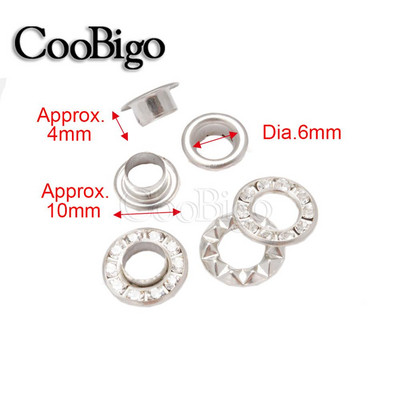 50 komplekts ar Rhinestone Diamonds Grommets Metāla cilpas ādas izstrādājumiem Apģērbi Apavi Vāciņš Tag Jostas soma DIY Aksesuāri Dia.6 ~ 14mm