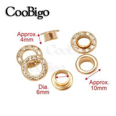 50 komplekts ar Rhinestone Diamonds Grommets Metāla cilpas ādas izstrādājumiem Apģērbi Apavi Vāciņš Tag Jostas soma DIY Aksesuāri Dia.6 ~ 14mm