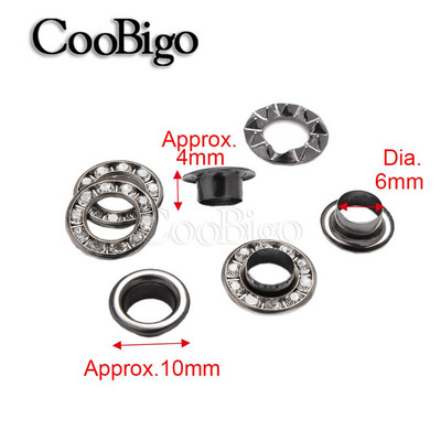 50 komplekts ar Rhinestone Diamonds Grommets Metāla cilpas ādas izstrādājumiem Apģērbi Apavi Vāciņš Tag Jostas soma DIY Aksesuāri Dia.6 ~ 14mm
