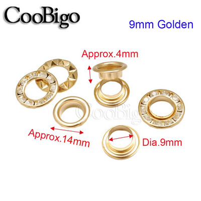 50 komplekts ar Rhinestone Diamonds Grommets Metāla cilpas ādas izstrādājumiem Apģērbi Apavi Vāciņš Tag Jostas soma DIY Aksesuāri Dia.6 ~ 14mm