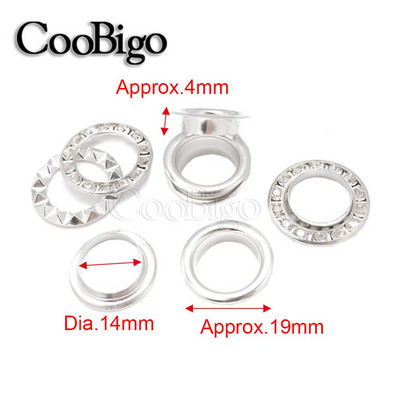 50 komplekts ar Rhinestone Diamonds Grommets Metāla cilpas ādas izstrādājumiem Apģērbi Apavi Vāciņš Tag Jostas soma DIY Aksesuāri Dia.6 ~ 14mm