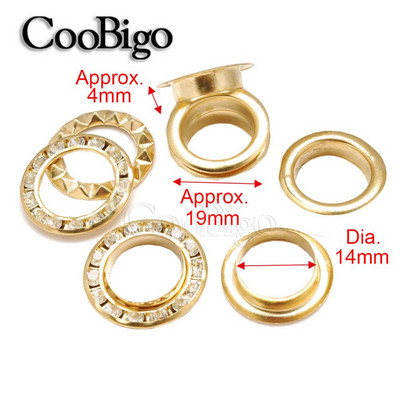 50 komplekts ar Rhinestone Diamonds Grommets Metāla cilpas ādas izstrādājumiem Apģērbi Apavi Vāciņš Tag Jostas soma DIY Aksesuāri Dia.6 ~ 14mm