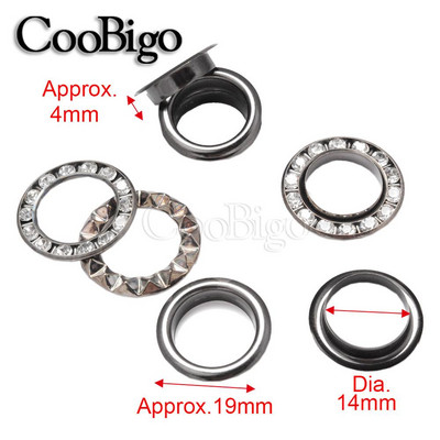50 komplekts ar Rhinestone Diamonds Grommets Metāla cilpas ādas izstrādājumiem Apģērbi Apavi Vāciņš Tag Jostas soma DIY Aksesuāri Dia.6 ~ 14mm