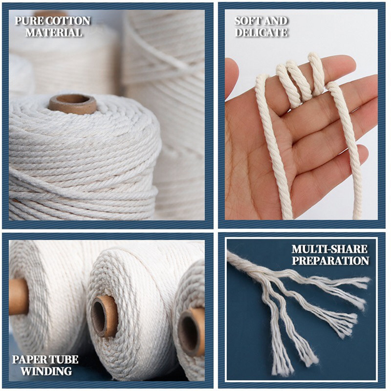 1/2/3/6/8/10 mm Makrama aukla Virves aukla Dabīgās kokvilnas Makrama Vītā aukla Pīta Amatniecība Roku darbs DIY Mājas tekstila dekorēšana