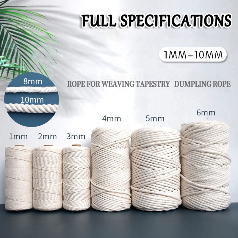 1/2/3/6/8/10 mm Makrama aukla Virves aukla Dabīgās kokvilnas Makrama Vītā aukla Pīta Amatniecība Roku darbs DIY Mājas tekstila dekorēšana