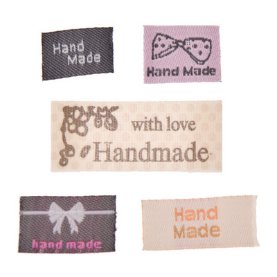 100Pcs Hand Made Cloth Labels Printed Handmade With Love Garment Labels Tags For Clothes Bags Diy Sewing Materials