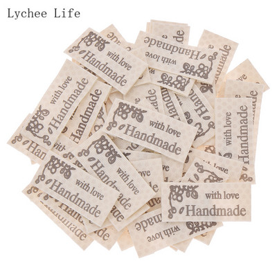 100 db Kézzel készített vászoncímkék Nyomtatott, kézzel készített szeretettel ruhacímkék Címkék ruhatáskákhoz barkács varróanyagok