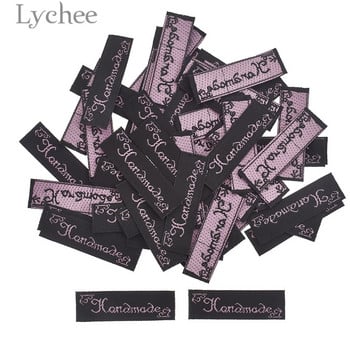 Lychee Life 50 τμχ Χειροποίητες υφαντές ετικέτες Επιστολή κέντημα που πλένεται Σημαία Ετικέτες για τσάντες ρούχων Αξεσουάρ ραπτικής DIY