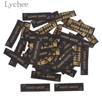 Lychee Life 50 τμχ Χειροποίητες υφαντές ετικέτες Επιστολή κέντημα που πλένεται Σημαία Ετικέτες για τσάντες ρούχων Αξεσουάρ ραπτικής DIY