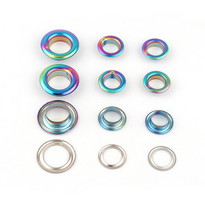 10/13 мм Rainbow метални капси за отвори с шайби Месингови отвори за платнени дрехи, ленти, кожени занаятчийски обувки, портмоне, аксесоари