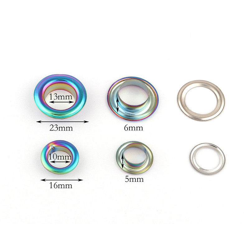 10/13 mm vikerkaare metallist aasa läbiviigud seibidega messingist aas lõuendi jaoks riided rihmad nahast käsitööjalatsid rahakott Aksessuaarid