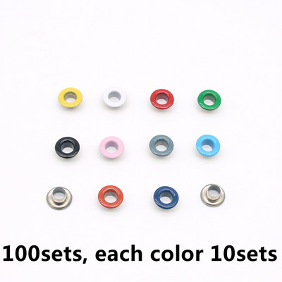100 kompleta 10 mješavina boja 4 MM 5 MM 6 MM Rupe za metal Boja Šarene ušice Zakovice Kopče Prstenovi s podloškom za DIY cipele Remen Šešir Dekor