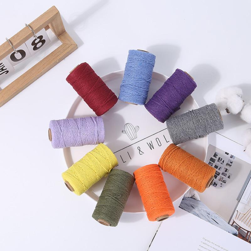 100M/ролка 2 мм памучно въже Цветен канап Макраме Шнур Въже Струна Конец Направи си сам Занаяти Плетен усукан памучен домашен текстилен декор