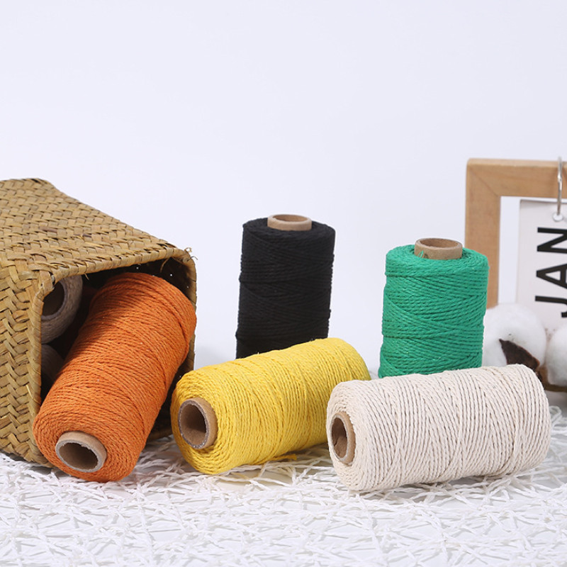 100M/ролка 2 мм памучно въже Цветен канап Макраме Шнур Въже Струна Конец Направи си сам Занаяти Плетен усукан памучен домашен текстилен декор