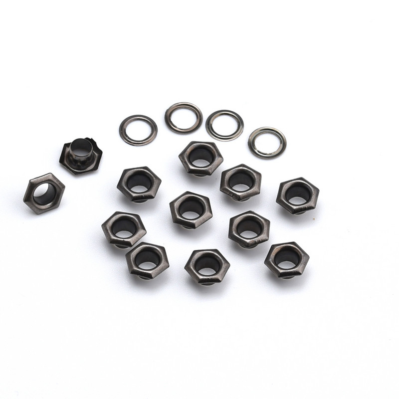 300 kompleta / lot 6 šesterokutnih mjedenih metalnih uvodnica + crni nikal JY-010 unutarnja podloška s rupom od 5 mm