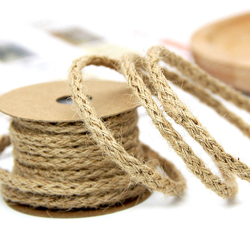 5-6mm λινάτσα 5m Hessian Jute Σπάγκος από σχοινί κάνναβης Συσκευασία δώρου Γαμήλιο πάρτι Χριστουγεννιάτικο Φεστιβάλ Διακόσμηση Χειροτεχνία DIY