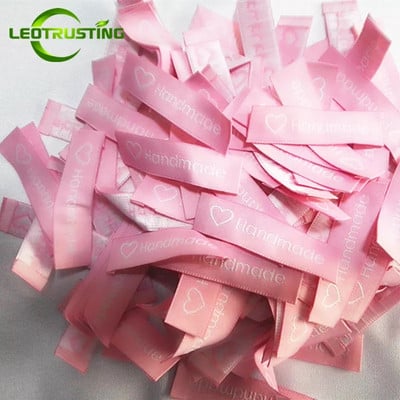 100 komada 15x60 mm Cutt Stock etikete za odjeću, crne tkane etikete, ručno izrađene s presavijenim metalik zlatno izvezenim etiketama na kraju ljubavi