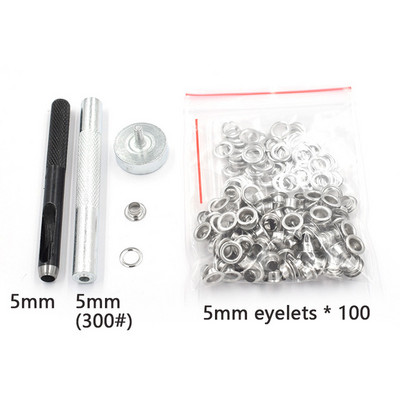 100 kompleta 5 mm Metalne ušice i alati za ugradnju Zakovice Gumbi Metalne pore Alat za ušice Zakrpa za šivanje Odjeća i dodaci