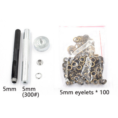 100 kompleta 5 mm Metalne ušice i alati za ugradnju Zakovice Gumbi Metalne pore Alat za ušice Zakrpa za šivanje Odjeća i dodaci