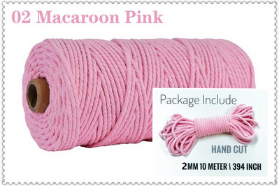 Snur din bumbac macaron de 2 mm și 10 metri Coarda de macrame Ață colorată Accesorii DIY pentru decorarea camerei