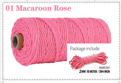 Snur din bumbac macaron de 2 mm și 10 metri Coarda de macrame Ață colorată Accesorii DIY pentru decorarea camerei