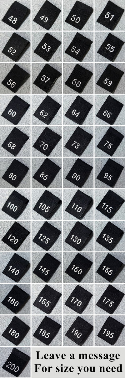 500 komada XXS~7XL crni i bijeli damast velike gustoće Oznake s brojevima veličine Izrežite i presavijte izvezenu odjeću Culotte naljepnice za njegu