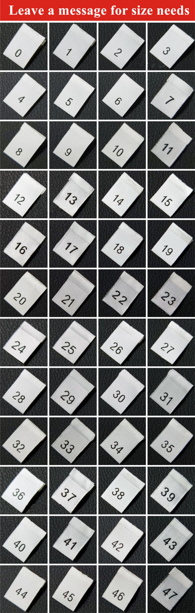 500 komada XXS~7XL crni i bijeli damast velike gustoće Oznake s brojevima veličine Izrežite i presavijte izvezenu odjeću Culotte naljepnice za njegu