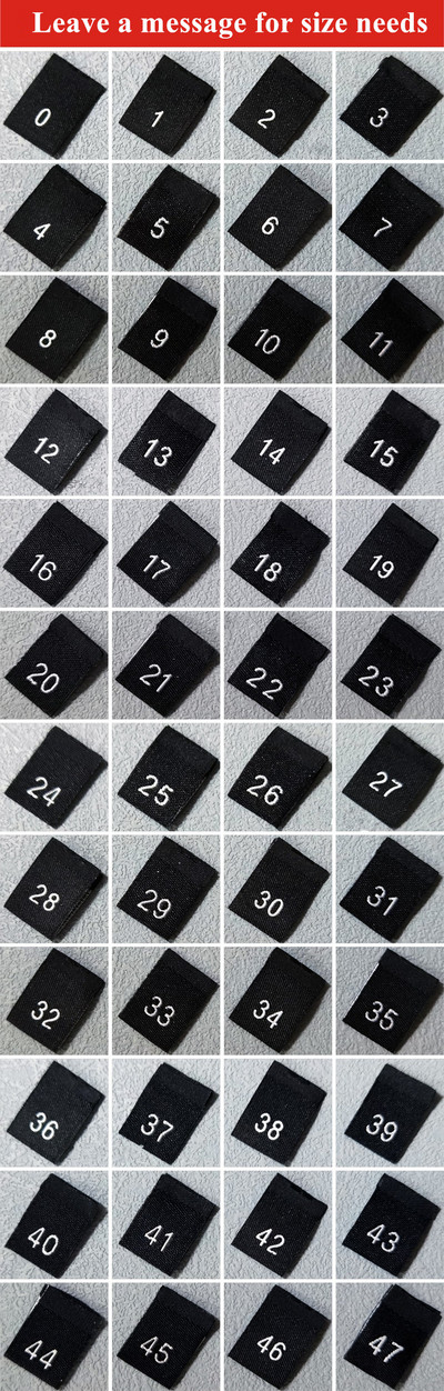 500 komada XXS~7XL crni i bijeli damast velike gustoće Oznake s brojevima veličine Izrežite i presavijte izvezenu odjeću Culotte naljepnice za njegu