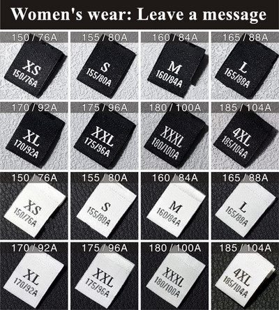 500 komada XXS~7XL crni i bijeli damast velike gustoće Oznake s brojevima veličine Izrežite i presavijte izvezenu odjeću Culotte naljepnice za njegu