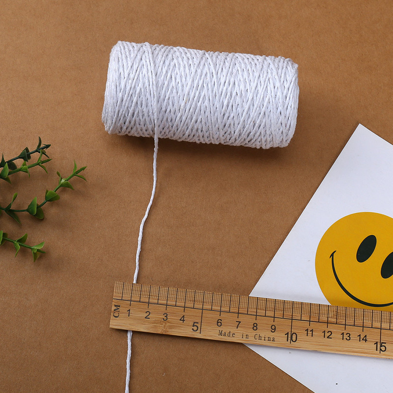 100 m/rolka 2 mm biele bavlnené lano, krútené špagátové šnúrky, lano na bytové dekorácie, ručne vyrobené, festivalové, vianočné, DIY darčekové balenie