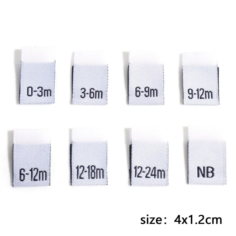 Etichete pentru mărimea numărului din poliester Etichete pentru îmbrăcăminte pentru bebeluși dreptunghi etichete albe țesute țesătură îmbrăcăminte DIY cusut 4cm x 1.2cm, 100 buc