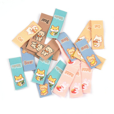 50db Vegyes nyúl/medve rajzfilm hímző címke varrás kiegészítők ruhatáskákhoz Mosható ápolócímke Kézzel készített barkács kézműves c3209